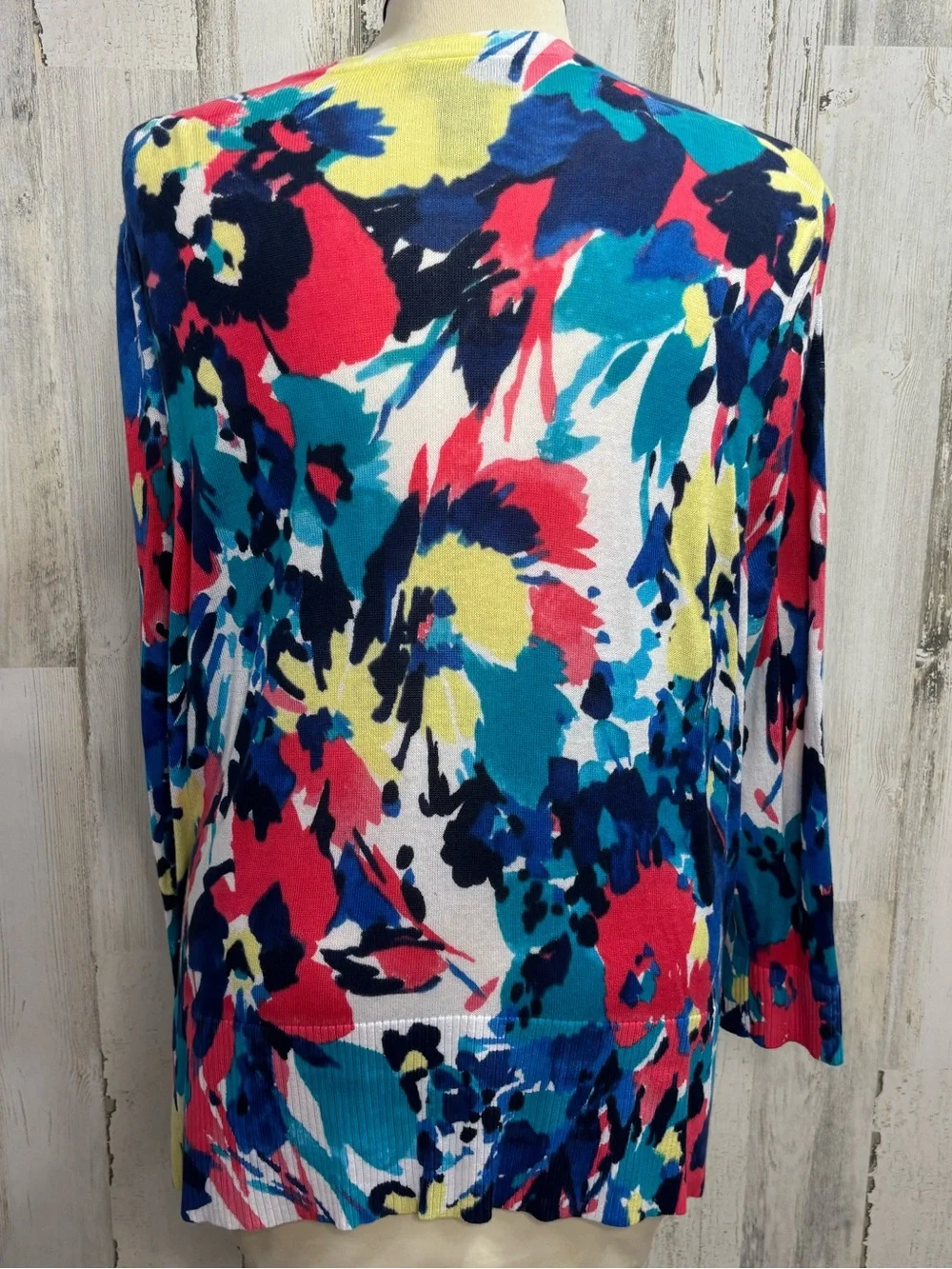 Lane Bryant Vibrant Colorful Abstract Floral Print V-Neck Button Front Cardigan